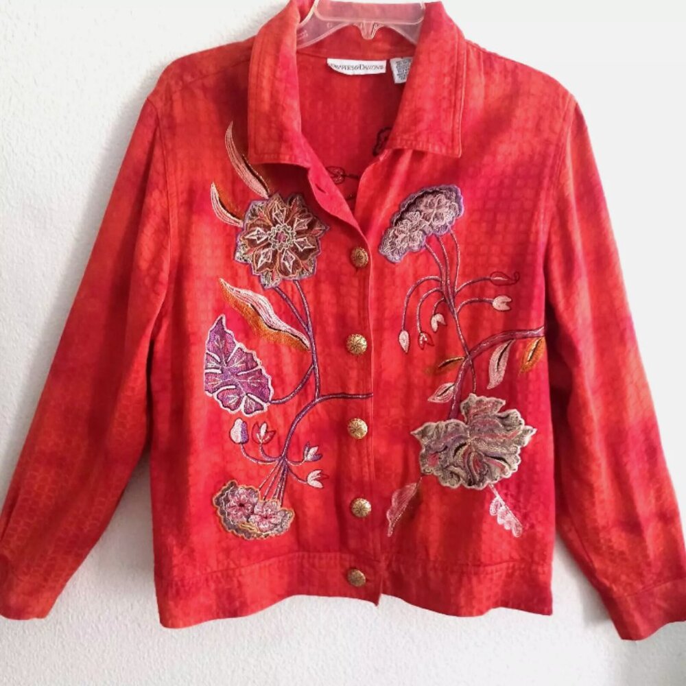 Drapers & Damon's Orange Embroidered Jacket Flowers sz.L